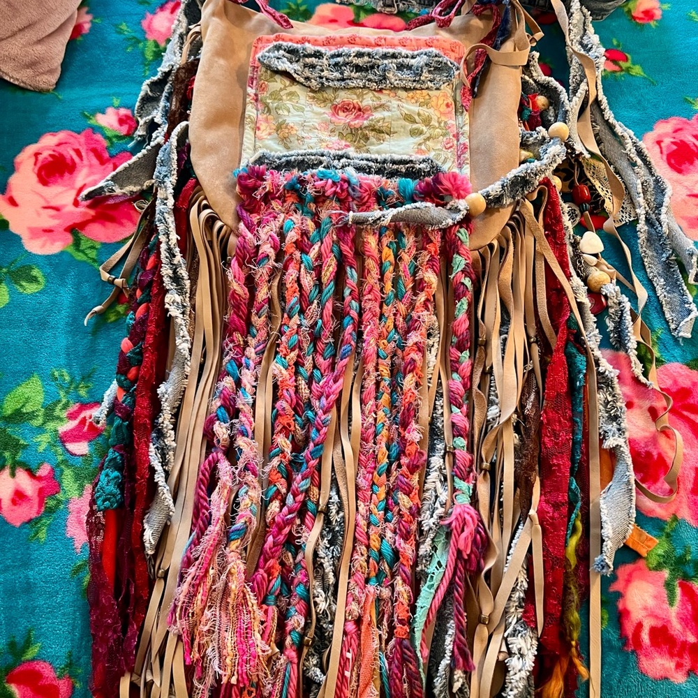 Bohemian Patchwork Hobo Bag tons of fringe adorned with lots of embellishment’s - Picture 6 of 8